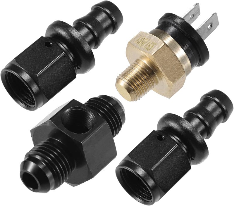 VekAuto Coolant Hose Thermostat Switch Kit, 6AN 180'F on - 165'F Off Transmission Cooler Sensor Fan Oil Cooler Radiator Electric Switch Fitting Universal for Car Truck Metal Black - Image 1